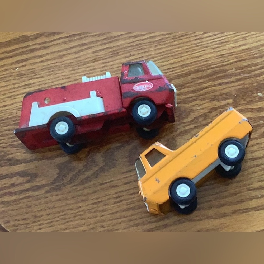 2 x Vintage Tonka 1970’s, Red Pumper Truck Pressed Steel 6”, Orange Tonka Truck